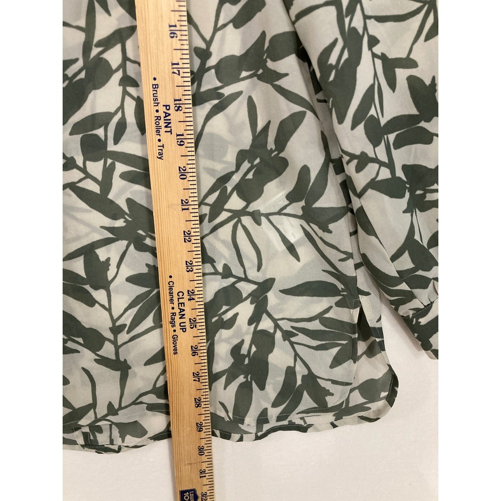 New Banana Republic Blouse Large Green Leaf Print V-Neck Sheer Long Sleeve - Picture 4 of 11